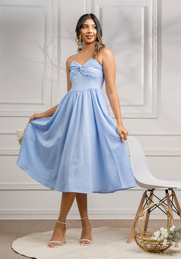 JENNA BLUE CHECK MIDI DRESS